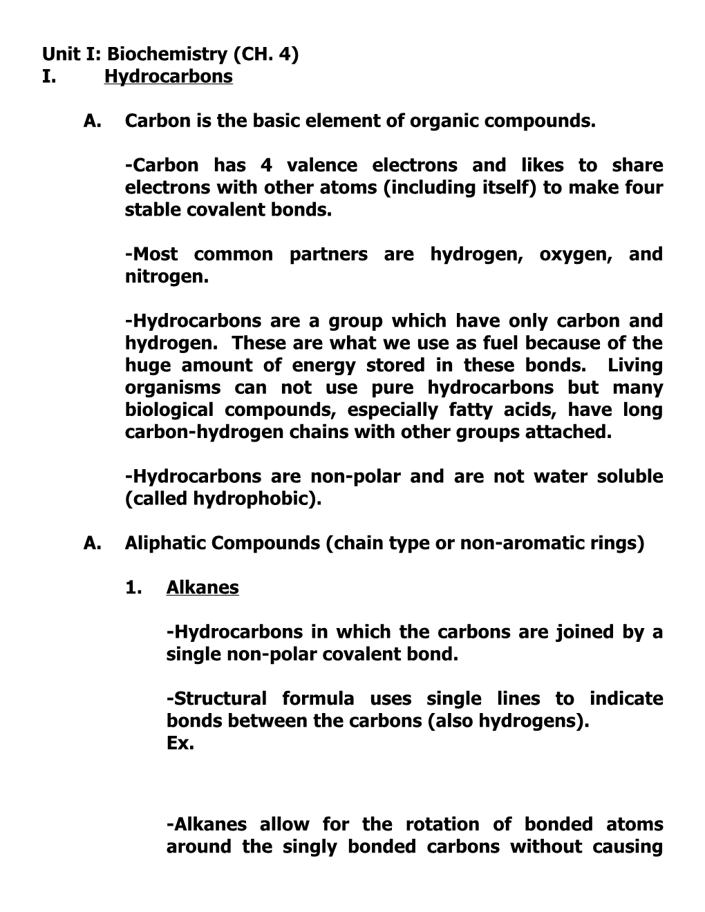 Unit I: Biochemistry (CH