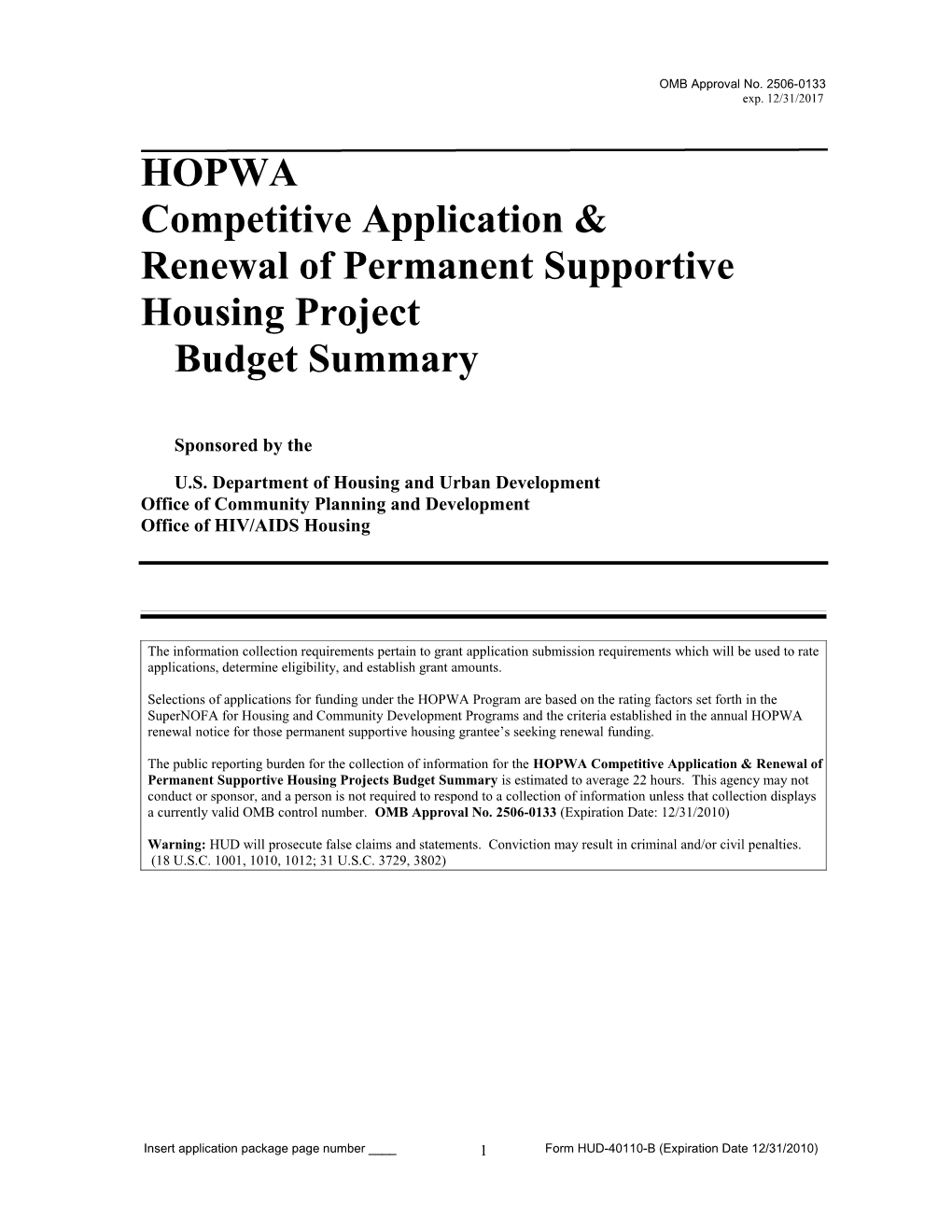 Renewal of Permanent Supportive Housing Project