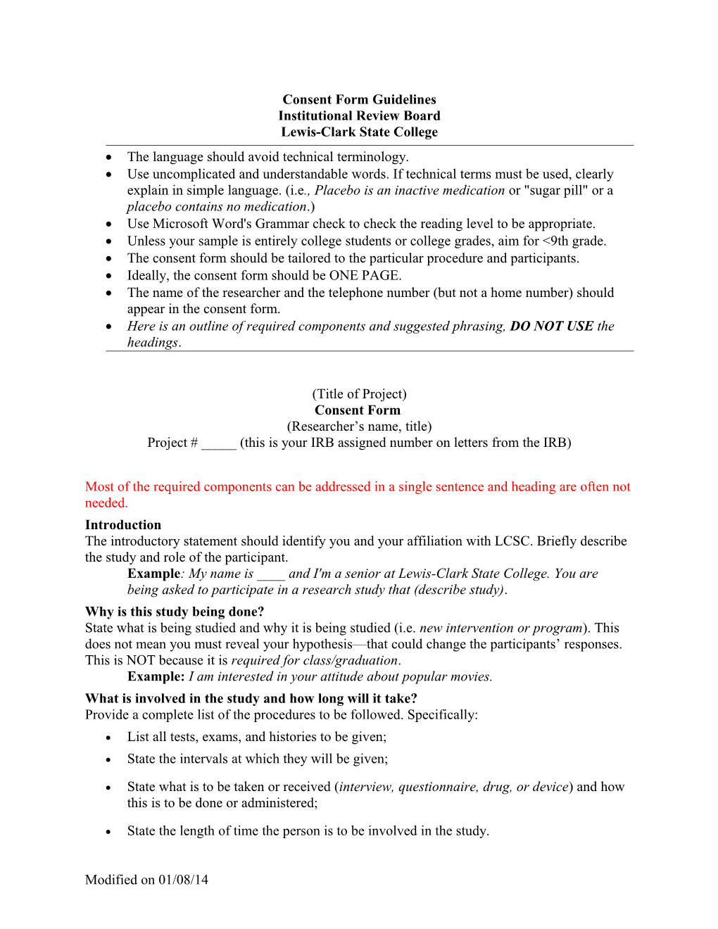 Consent Form Guidelines