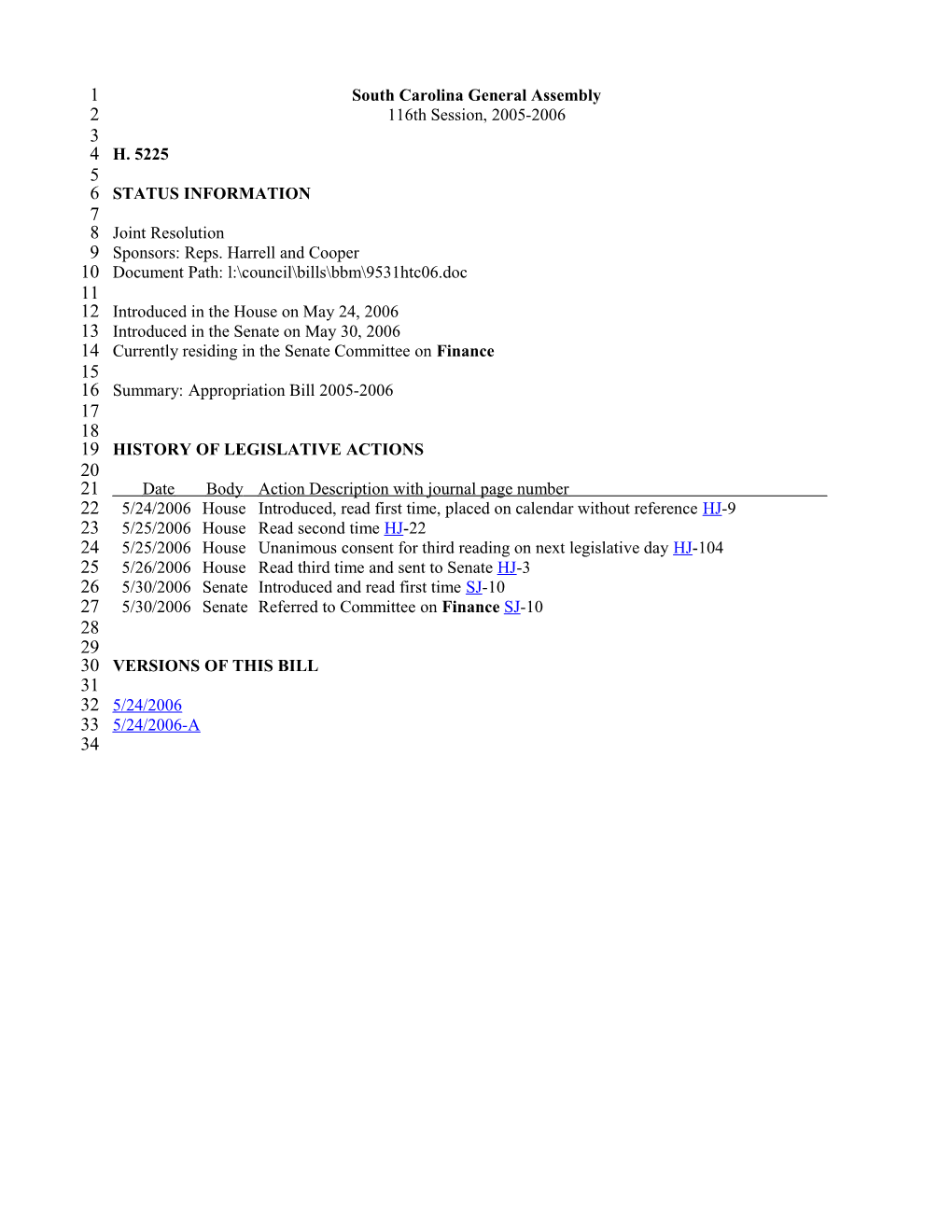 2005-2006 Bill 5225: Appropriation Bill 2005-2006 - South Carolina Legislature Online