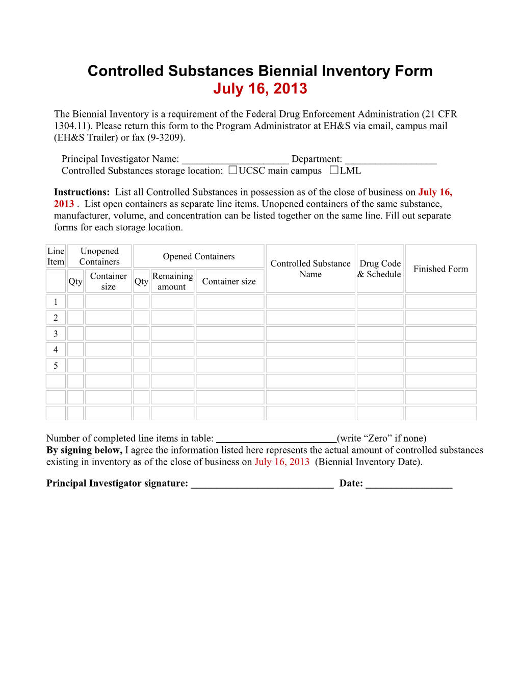 Controlled Substances Biennial Inventory Form