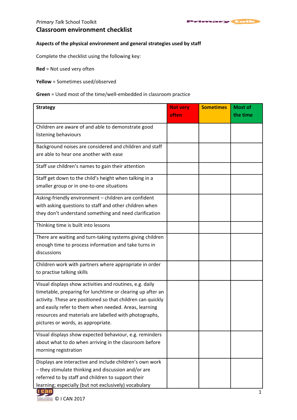 Classroom Environment Checklist