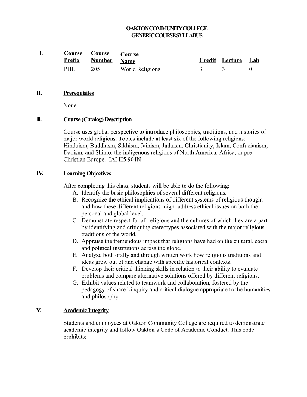 COURSE SYLLABUS (GENERIC) Page 6