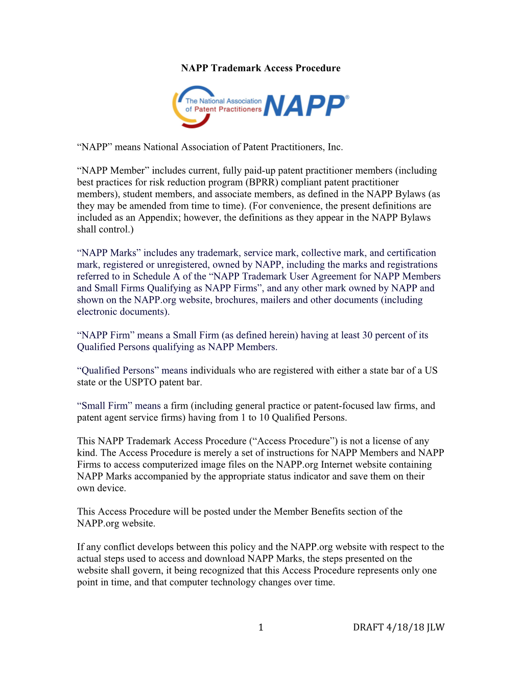 NAPP Trademark Access Procedure