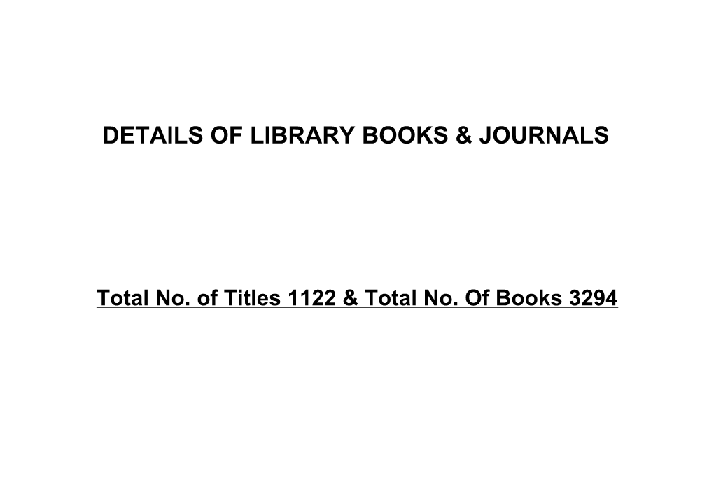 Total No. of Titles 1122 & Total No. of Books 3294