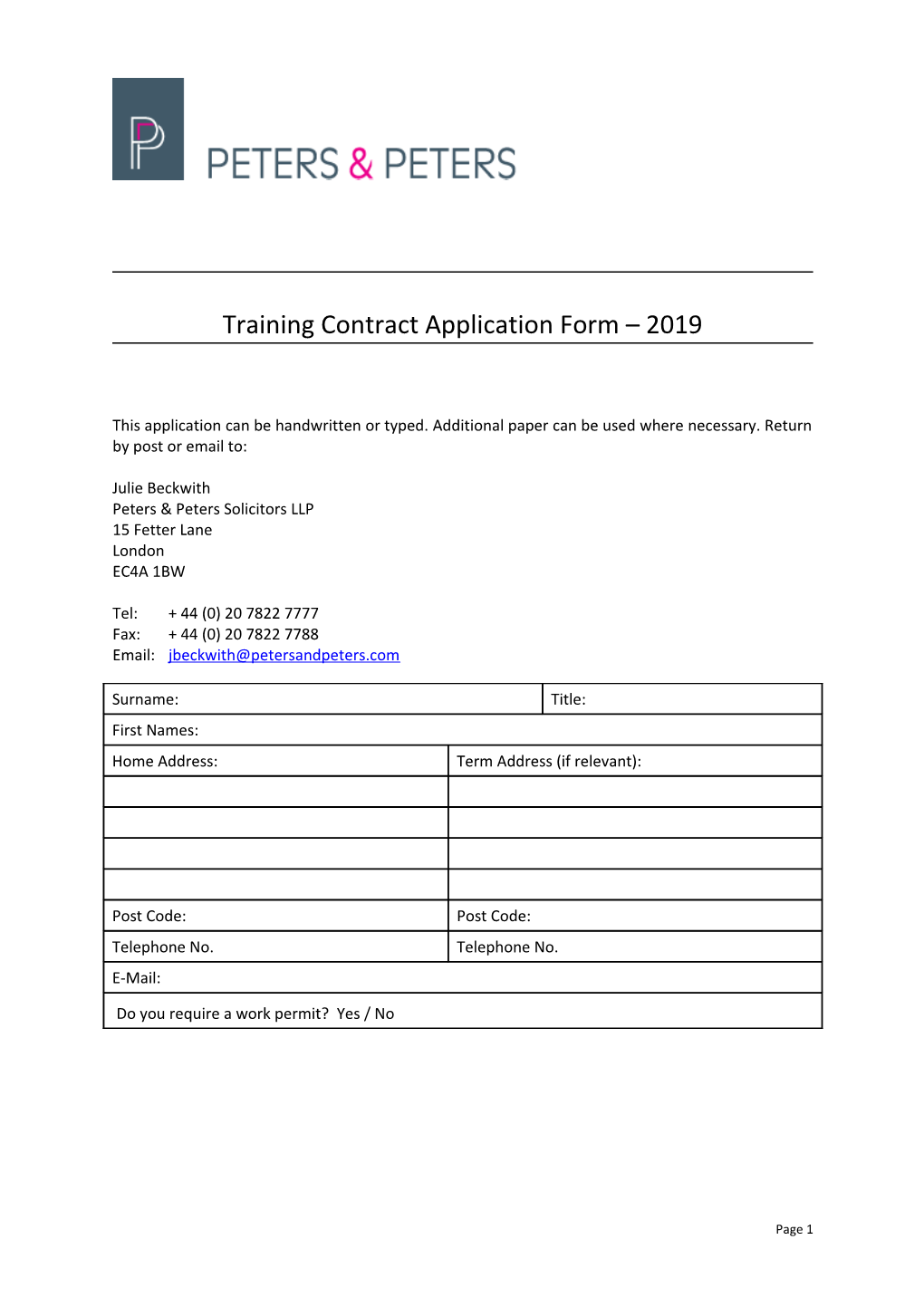 Application for Training Contract