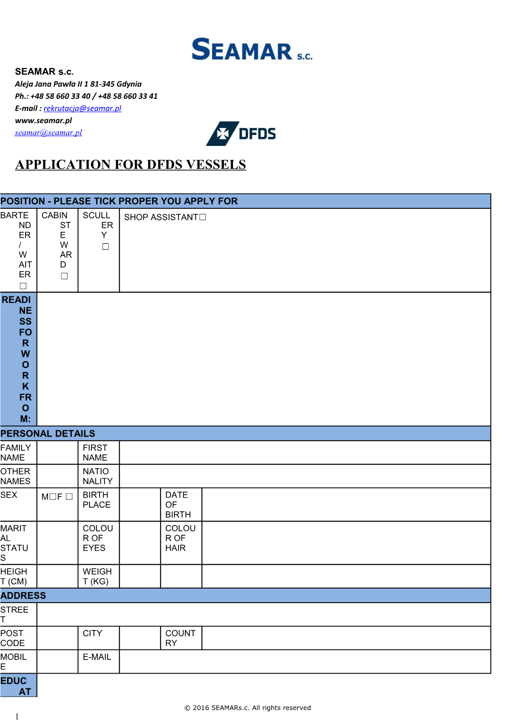 Application for Dfds Vessels