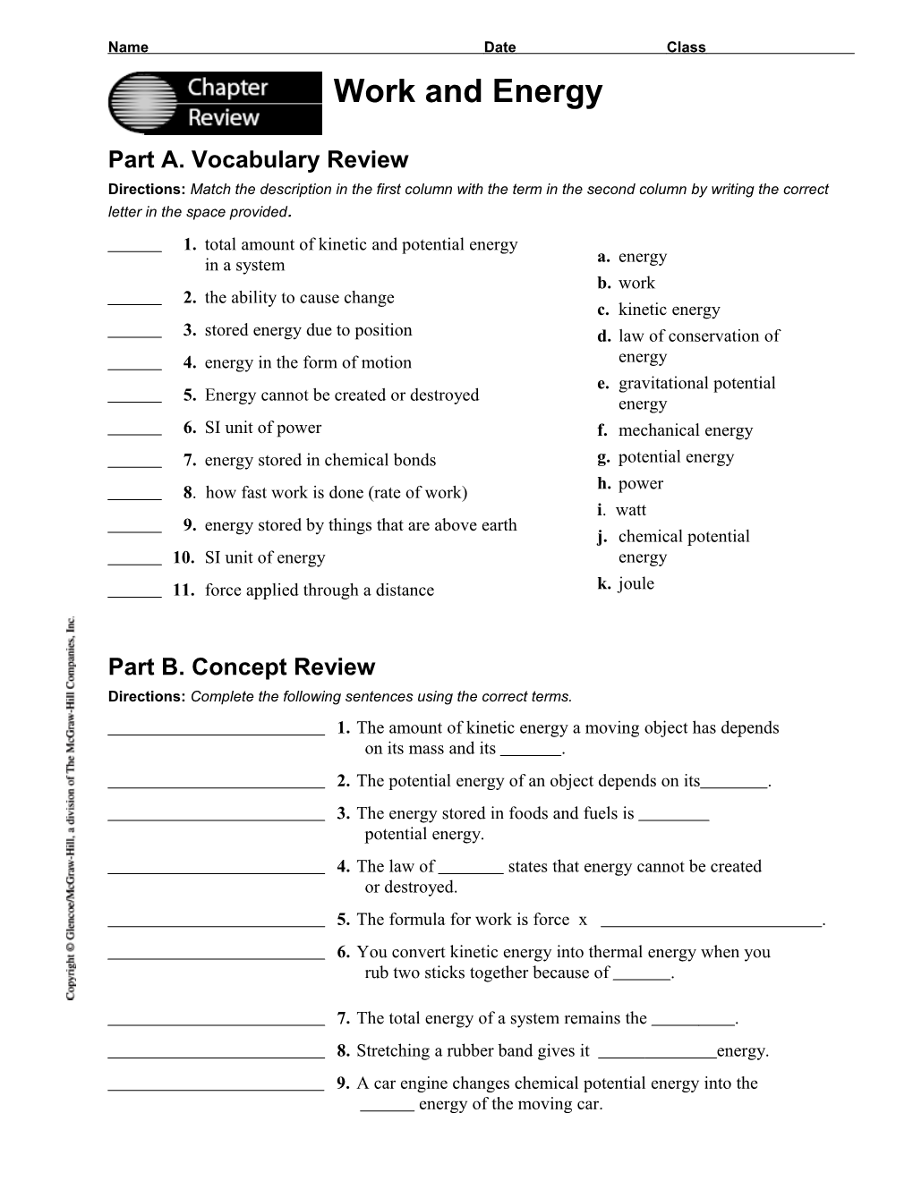 Part A. Vocabulary Review