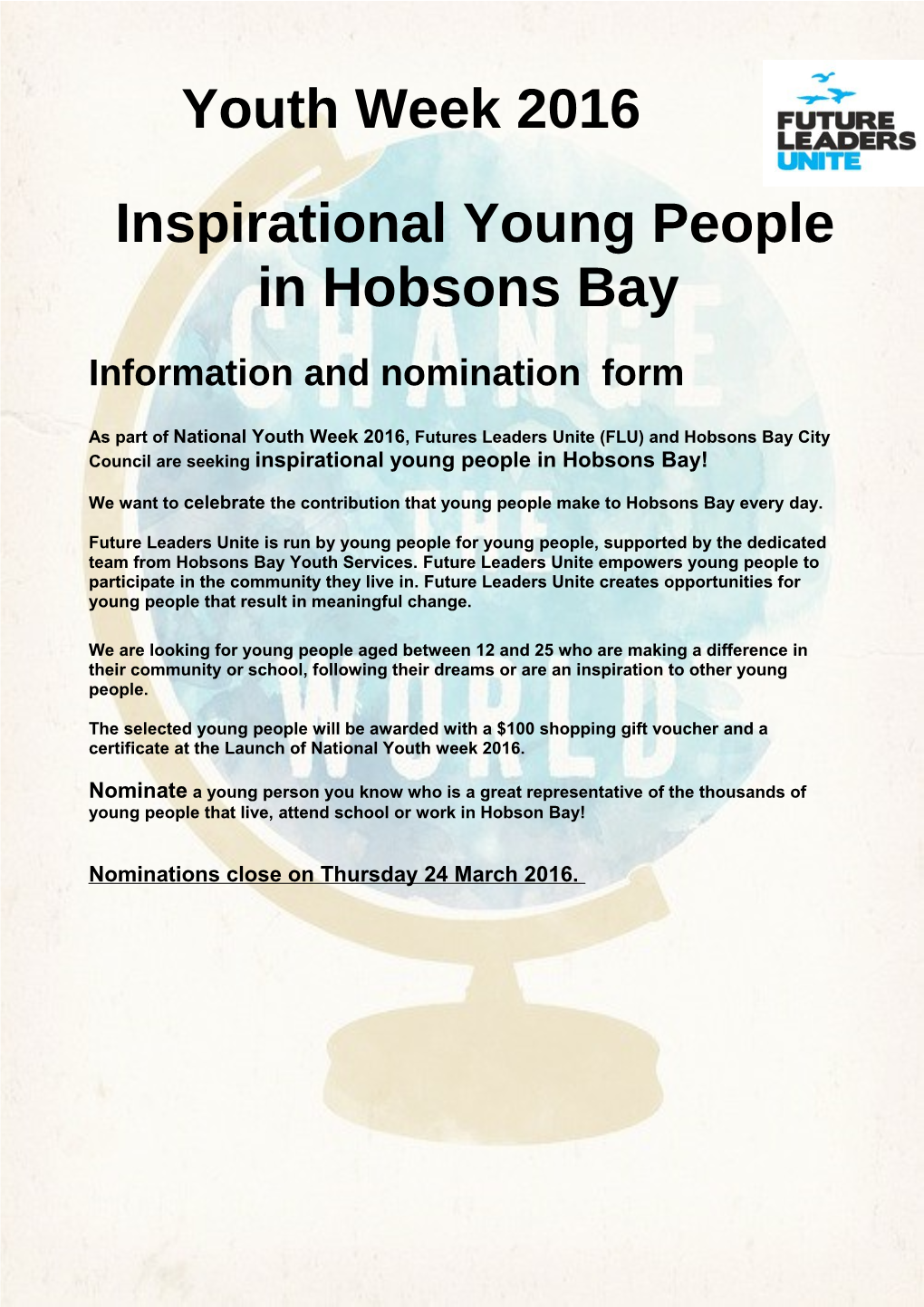 2016 Inspirational Young People Nomination Form