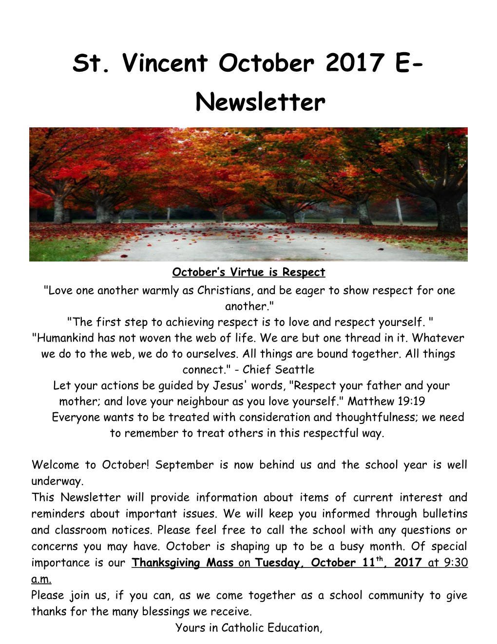 St. Vincent October 2017 E-Newsletter