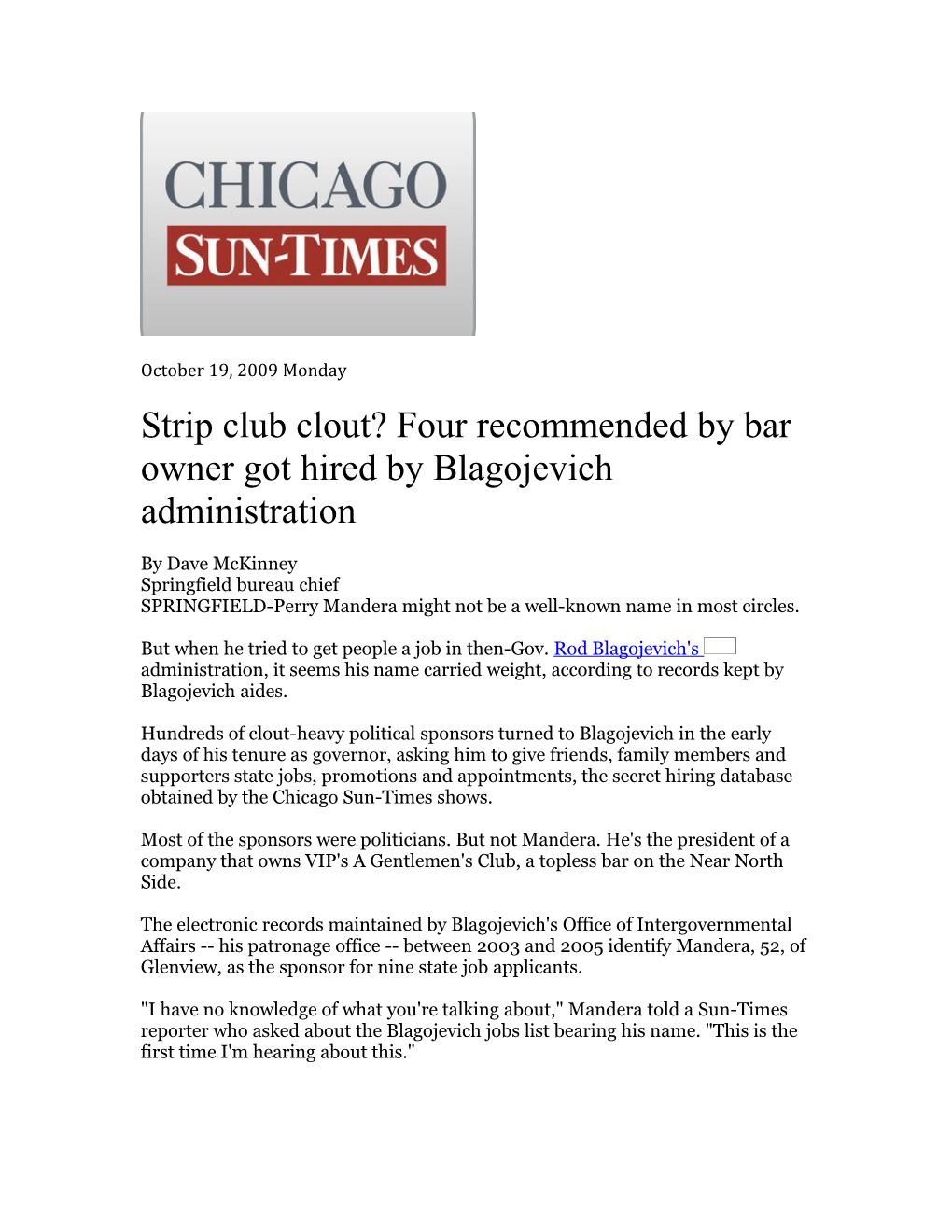 Strip Club Clout? Four Recommended by Bar Owner Got Hired by Blagojevich Administration
