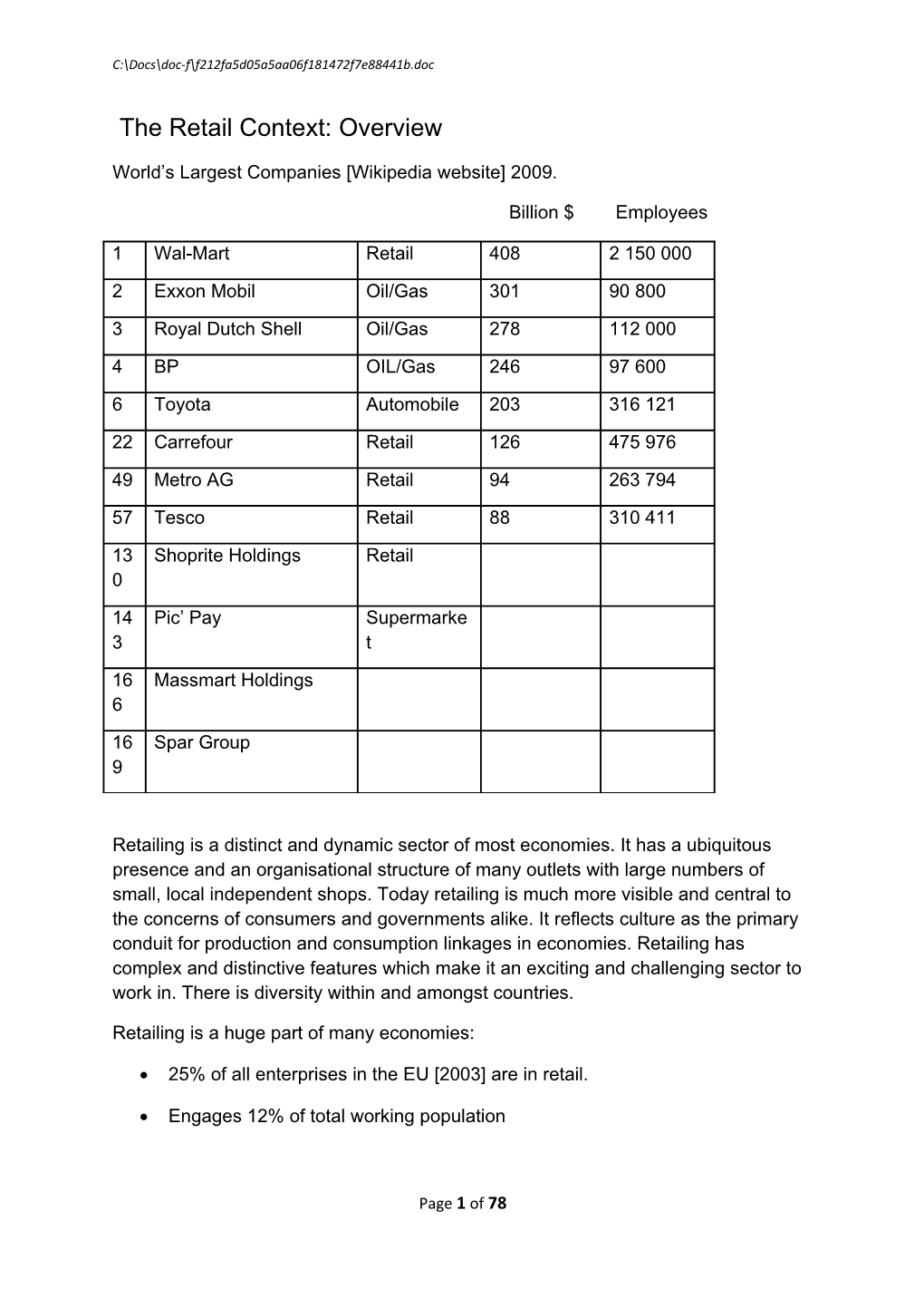 The Retail Context: Overview