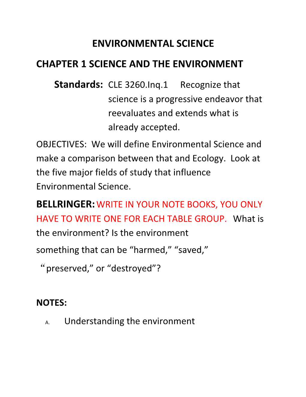 Chapter 1 Science and the Environment