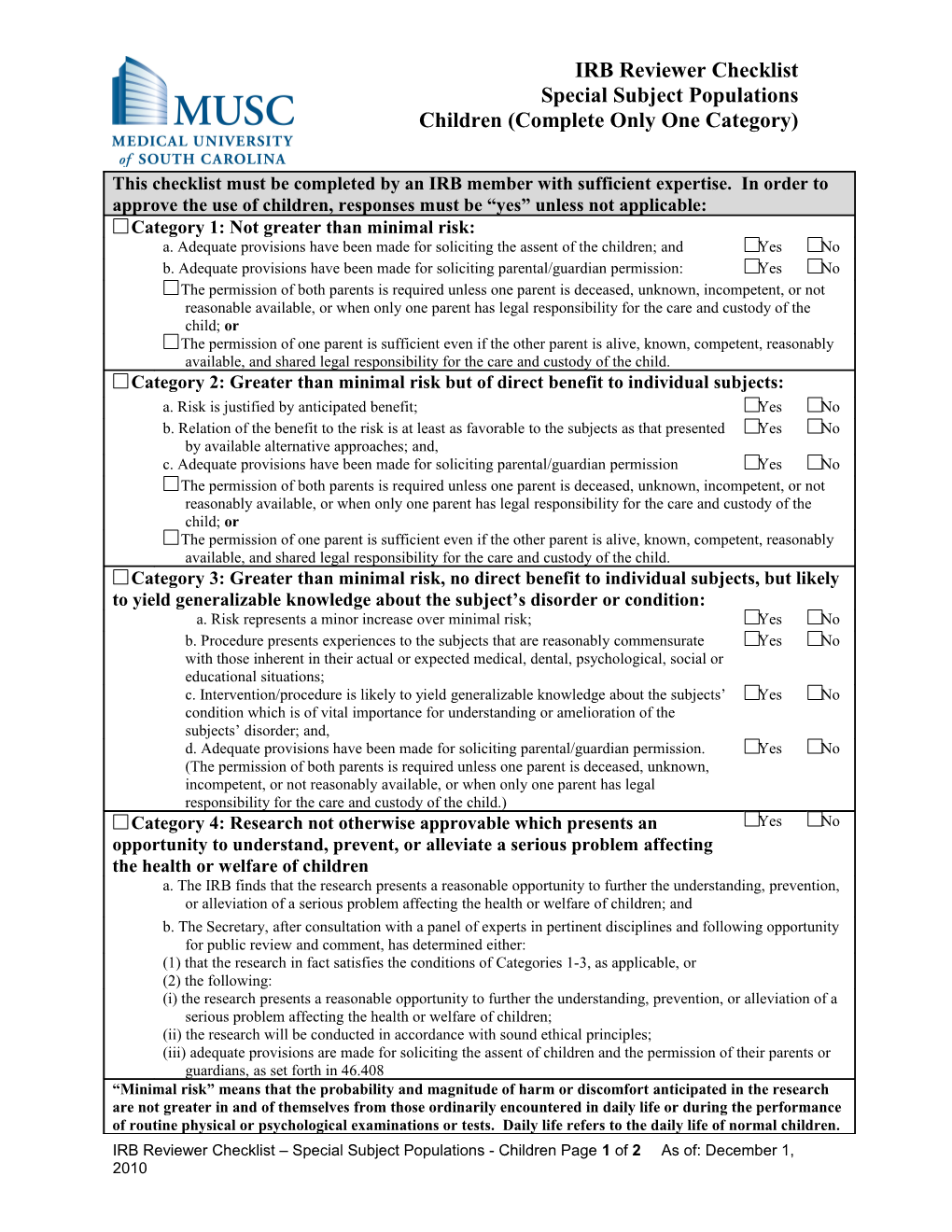 Informed Consent Document Checklist