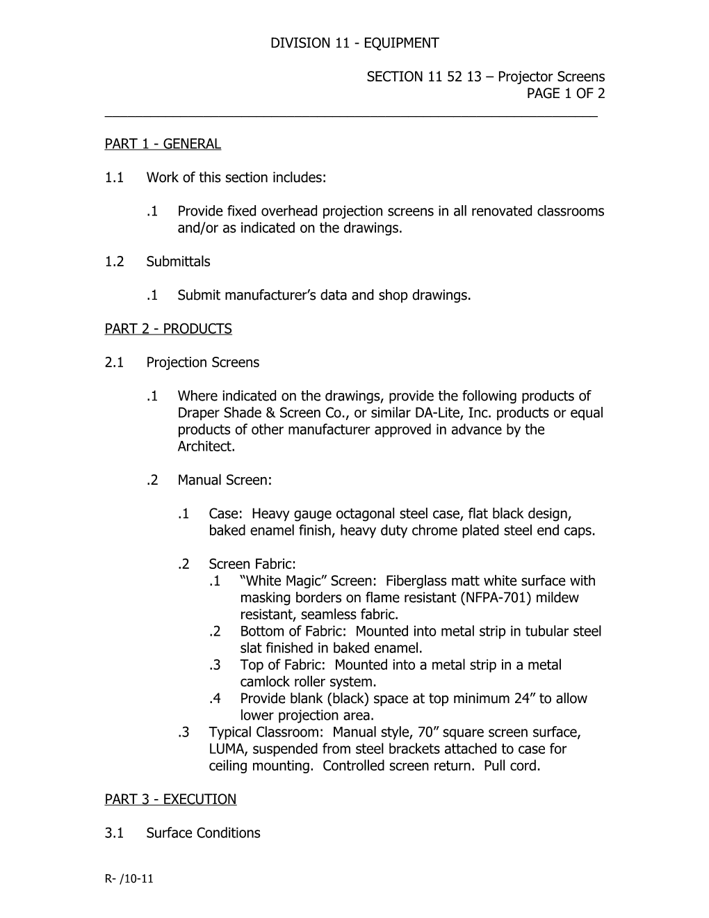 Division 11 - Equipment