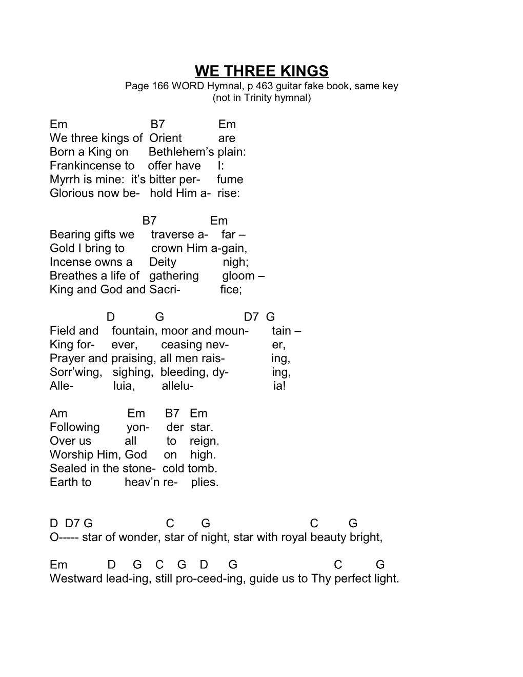 Page 166 WORD Hymnal, P 463 Guitar Fake Book, Same Key