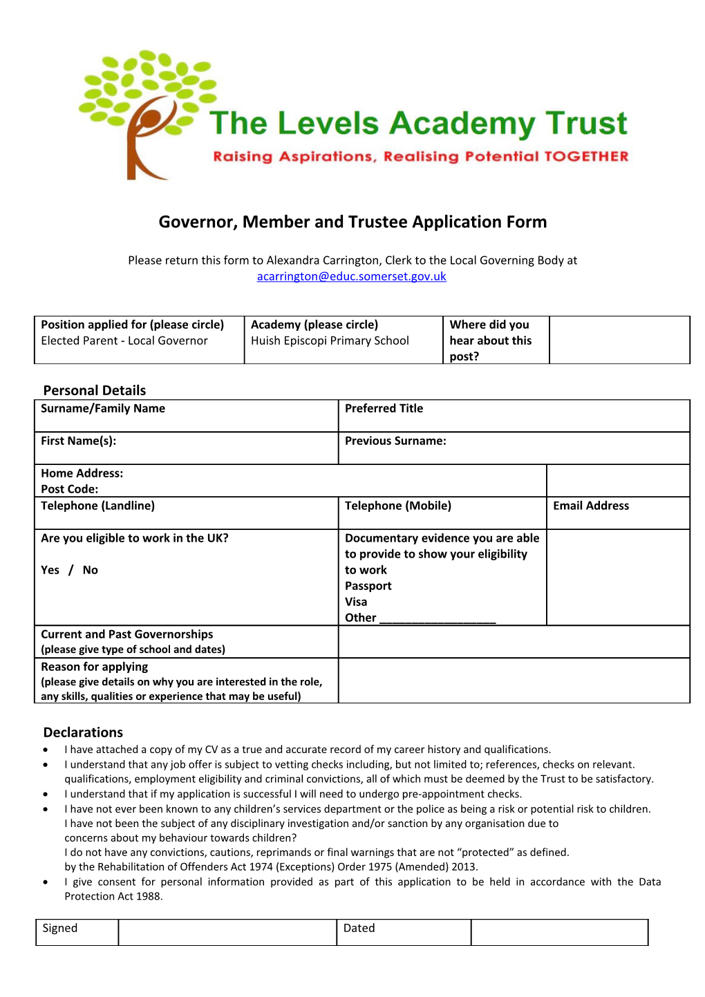 Governor, Member and Trustee Application Form
