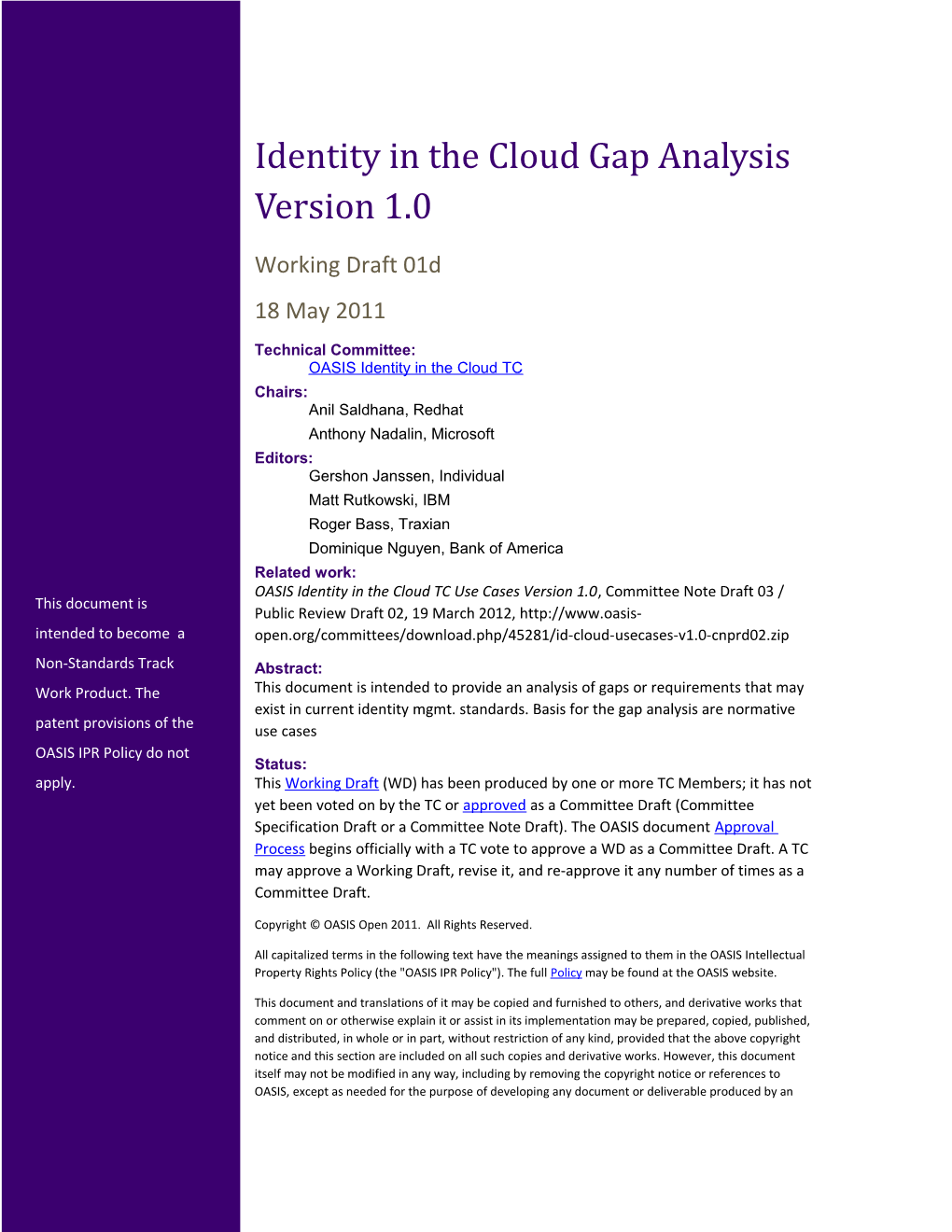 Identity in the Cloud Gap Analysis Version 1.0