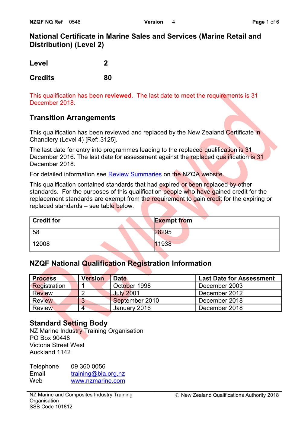 0548 National Certificate in Marine Sales and Services (Marine Retail and Distribution)