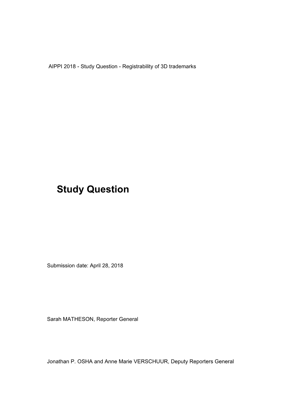 AIPPI 2018 - Study Question - Registrability of 3D Trademarks