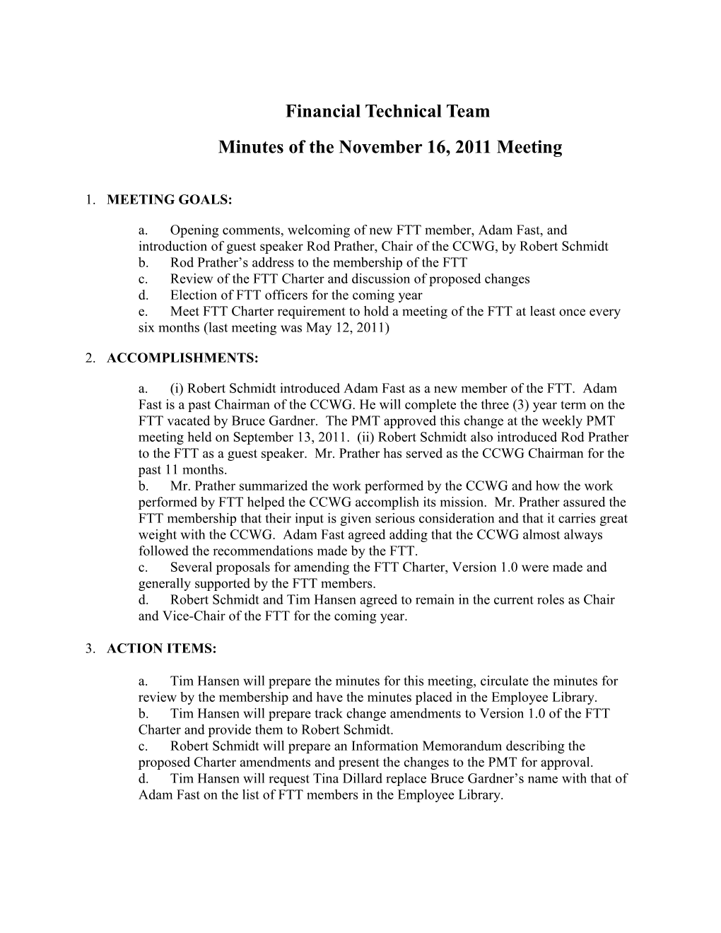 Minutes of the November 16, 2011 Meeting