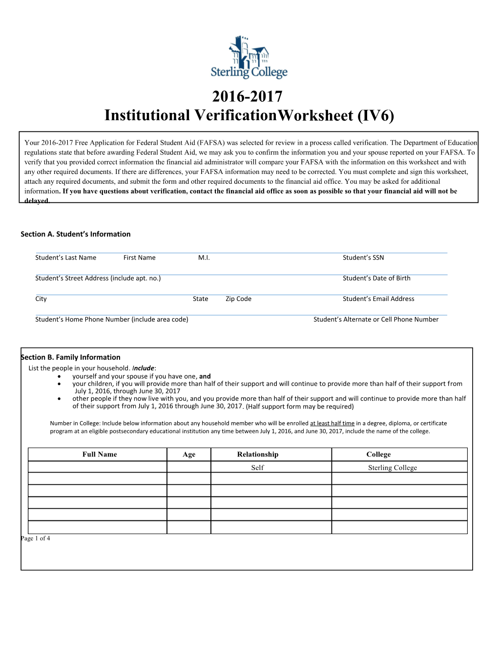 Institutional Verificationworksheet (IV6)