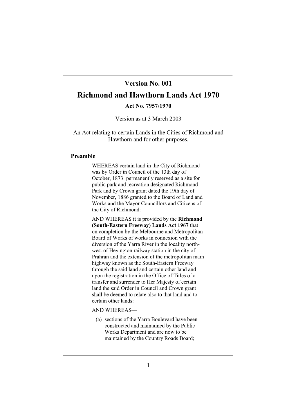 Richmond and Hawthorn Lands Act 1970