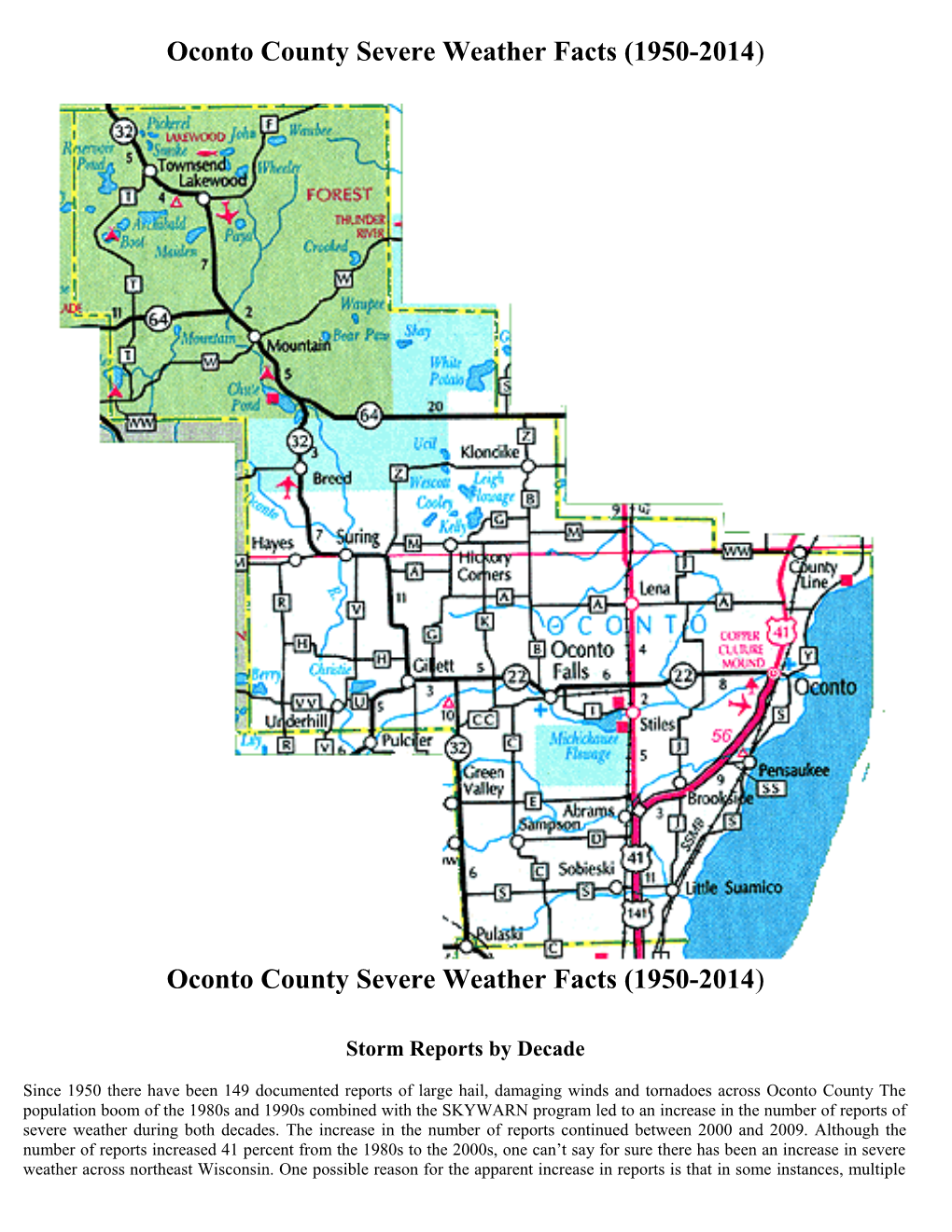 Oconto County Severe Weather Facts (1950-2014 )