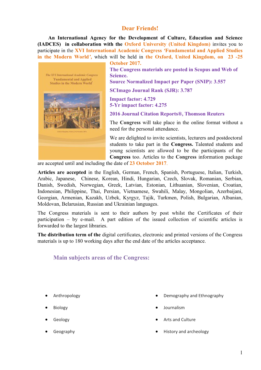 The Congress Materials Are Posted in Scopus and Web of Science
