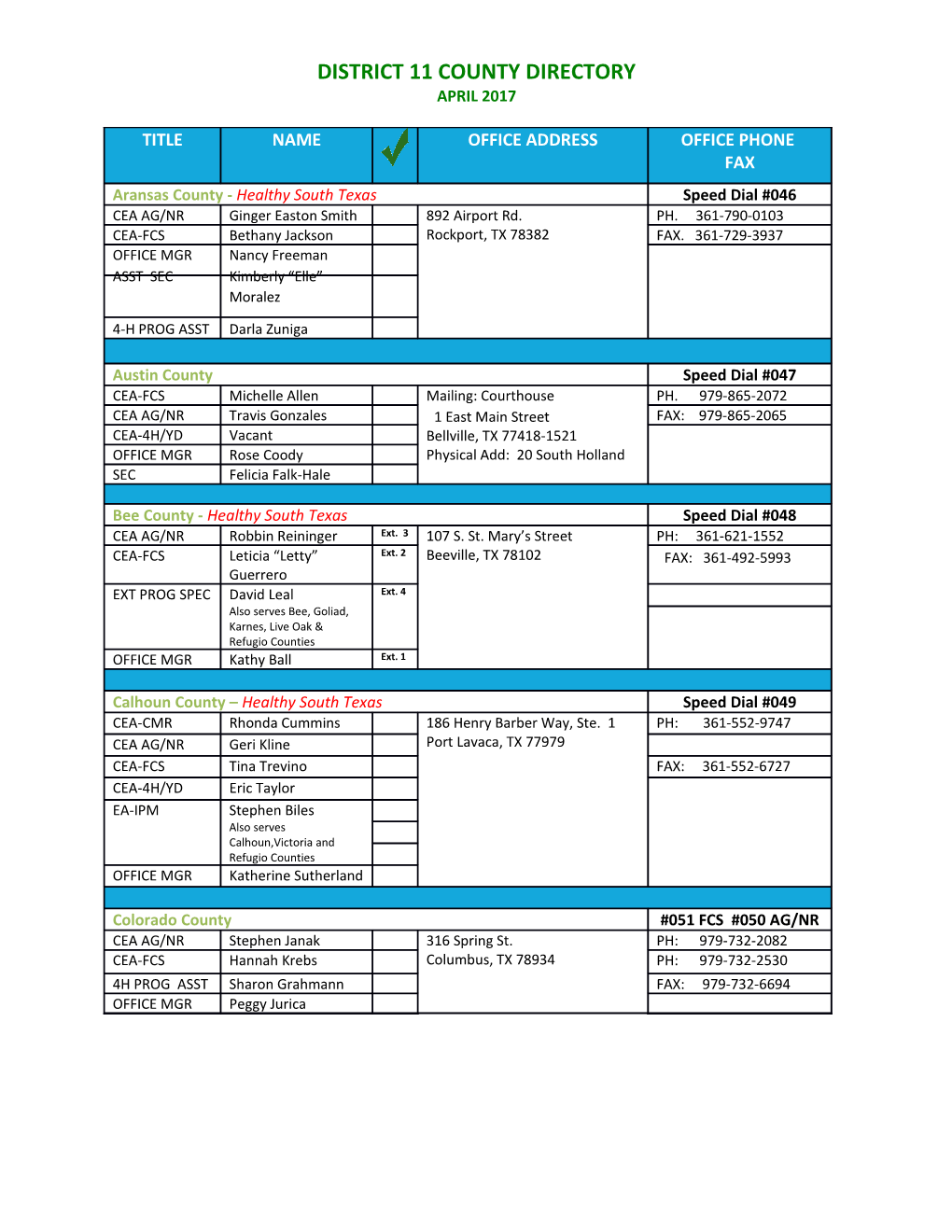 District 11 County Directory