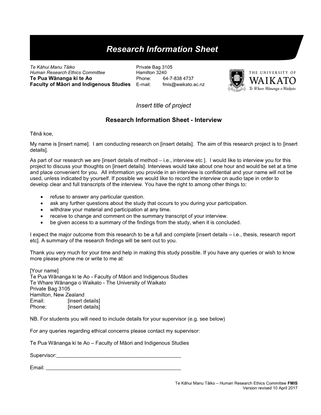 Research Information Sheet - Interview