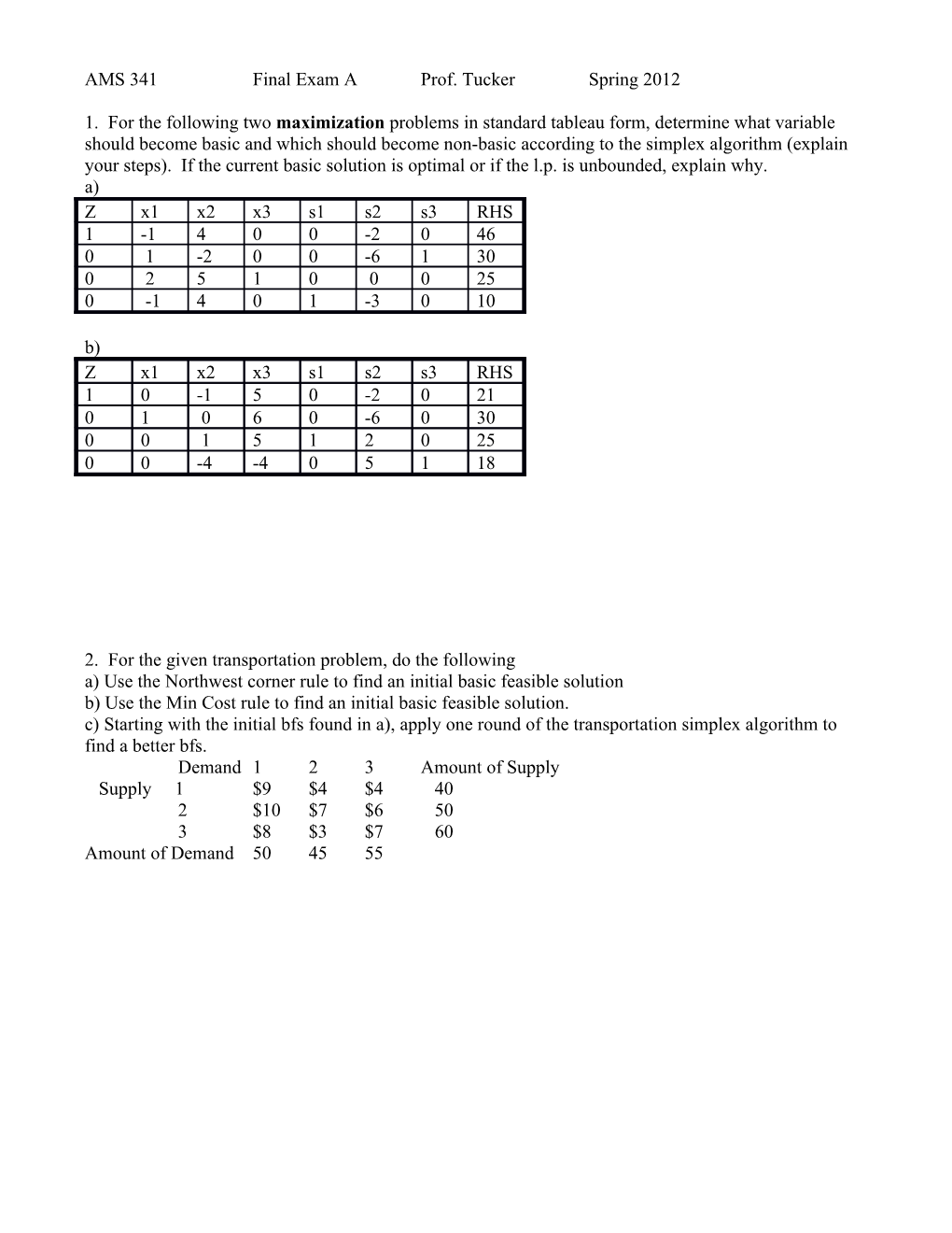 AMS 341Final Exam a Prof. Tuckerspring 2012