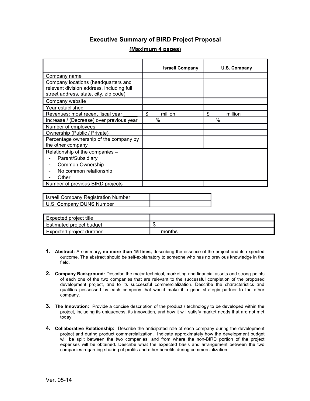 Executive Summary of BIRD Project Proposal