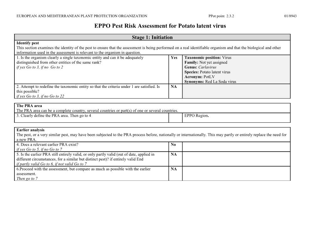 EPPO Pest Risk Assessment Scheme (Decision-Making Scheme)
