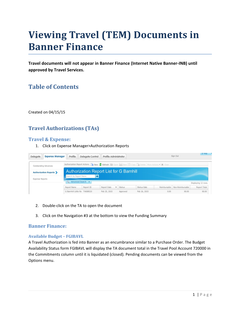 Viewing Travel (TEM) Documents in Banner Finance