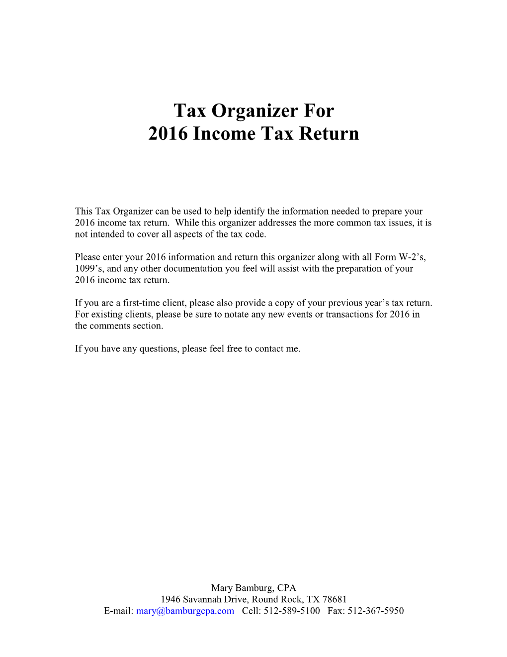 Tax Organizer For