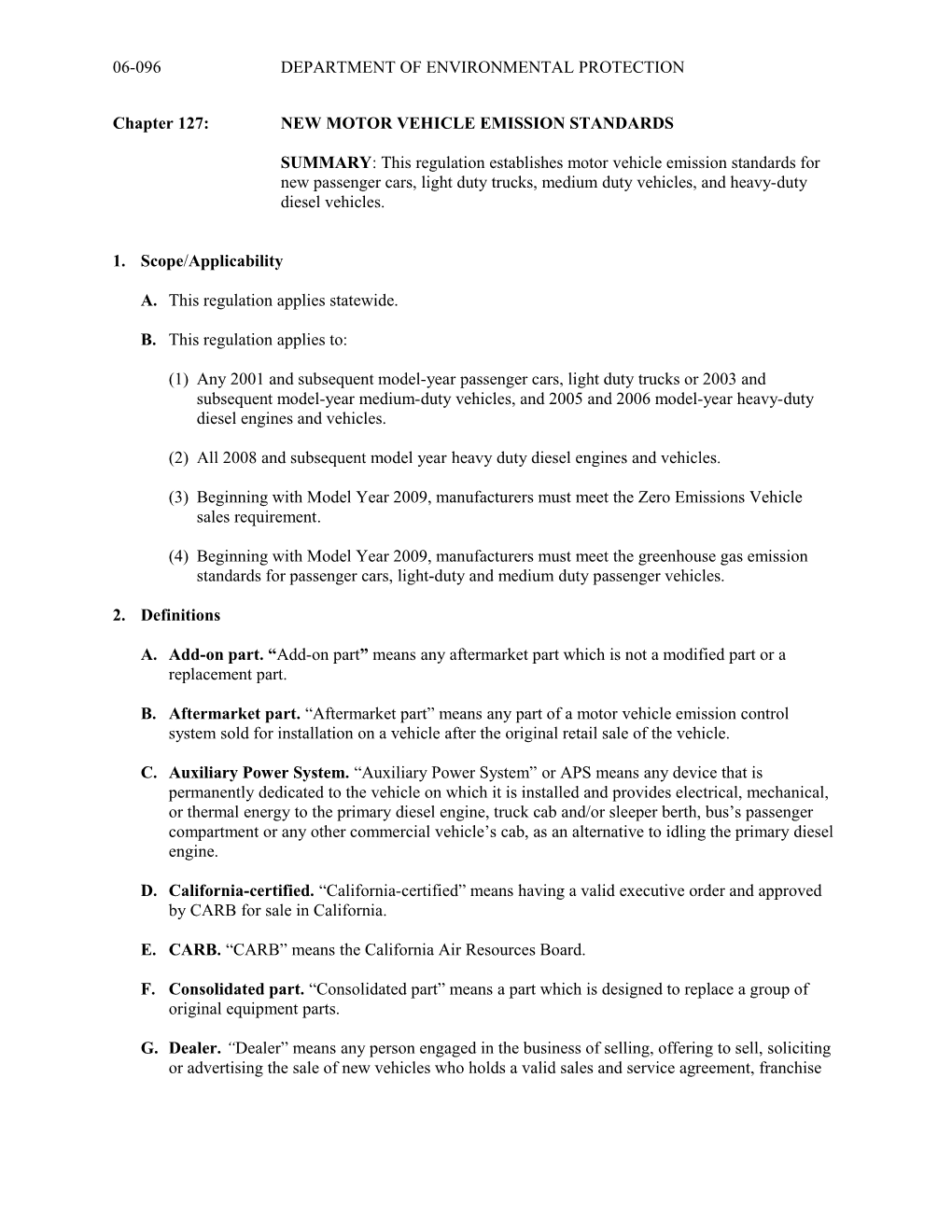 Chapter 127: NEW MOTOR VEHICLE EMISSION STANDARDS