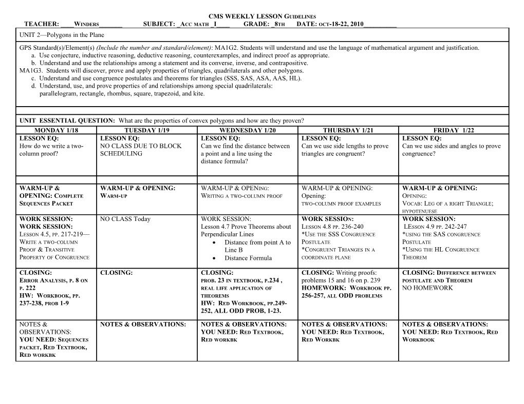 CMS WEEKLY LESSON Guidelines