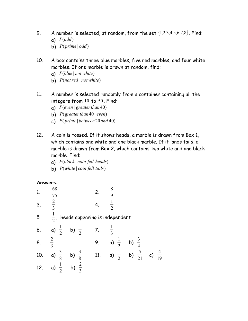 Conditional Probability Worksheet