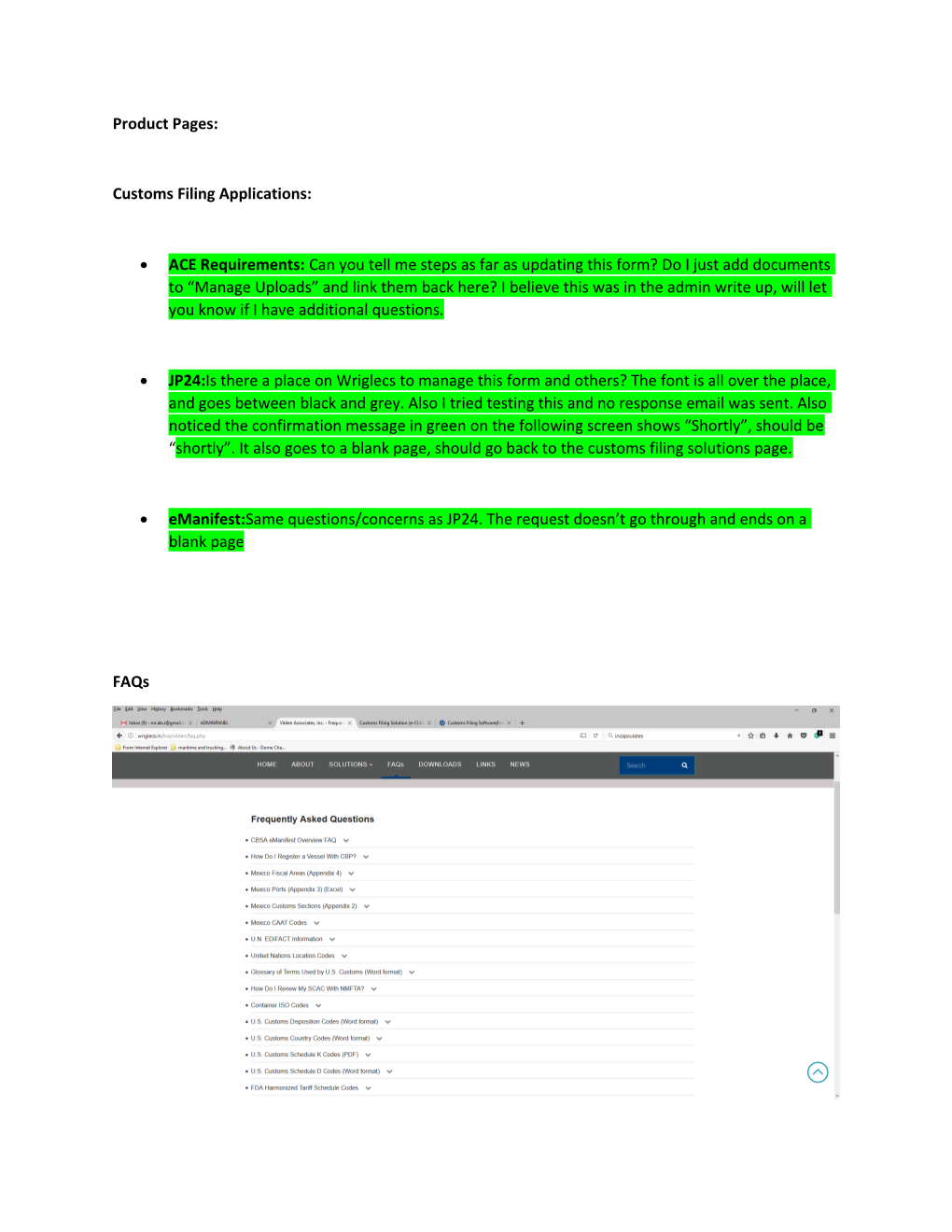 Customs Filing Applications