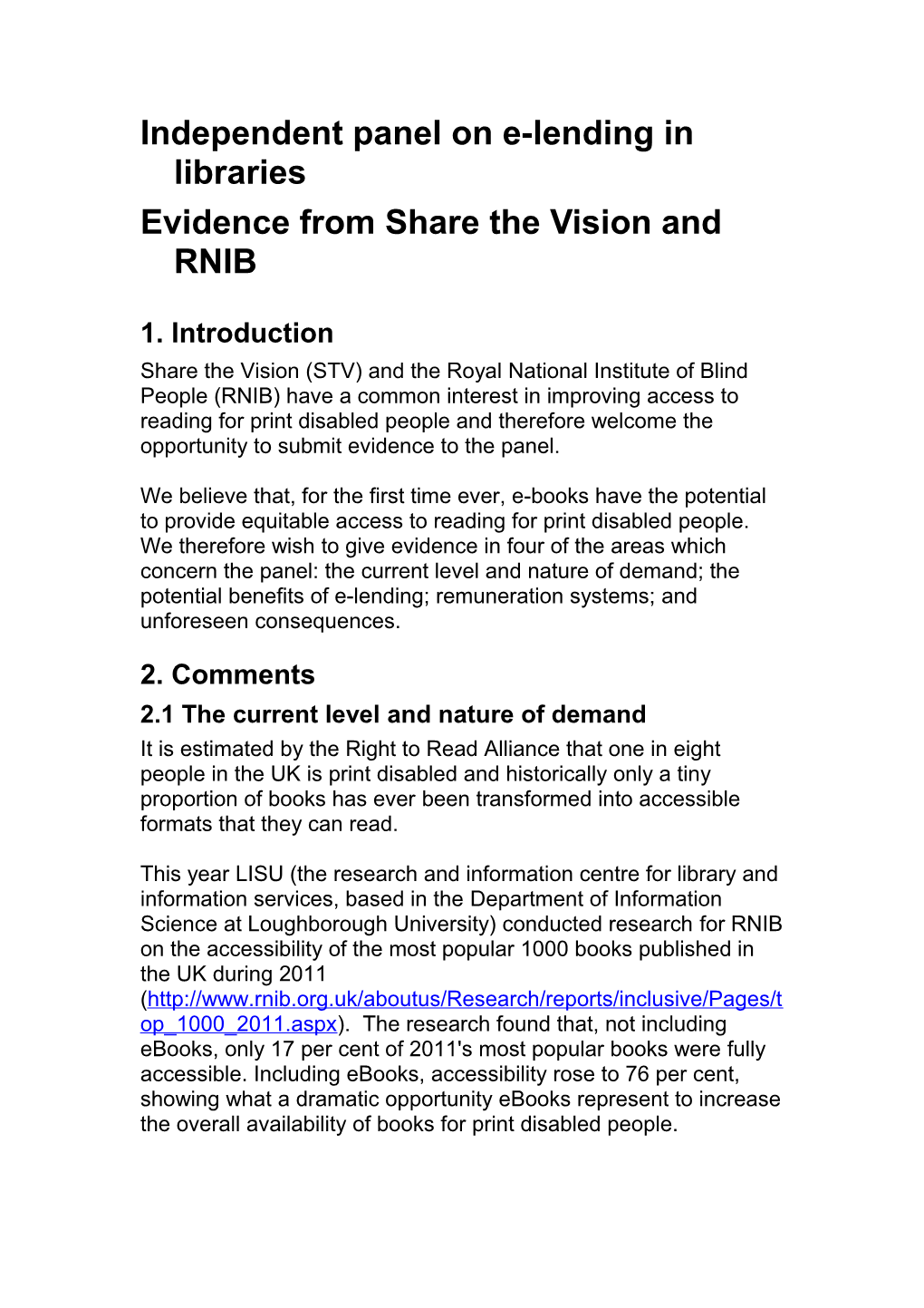 SCL Position on E-Book Lending in Libraries: Feedback from Share the Vision and RNIB