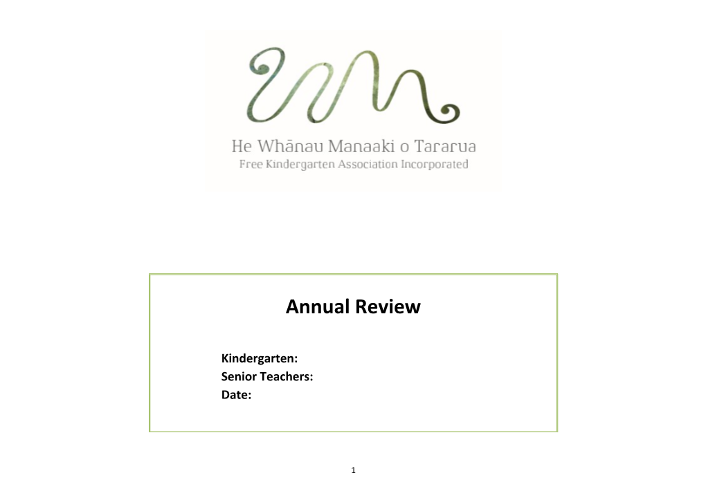 Annual Review Kindergarten: Senior Teachers: Date