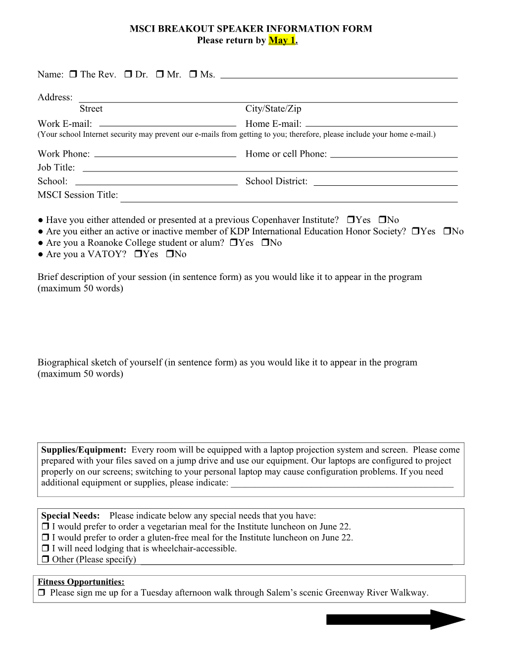 MSCI 2004 Breakout Speaker Participation Form