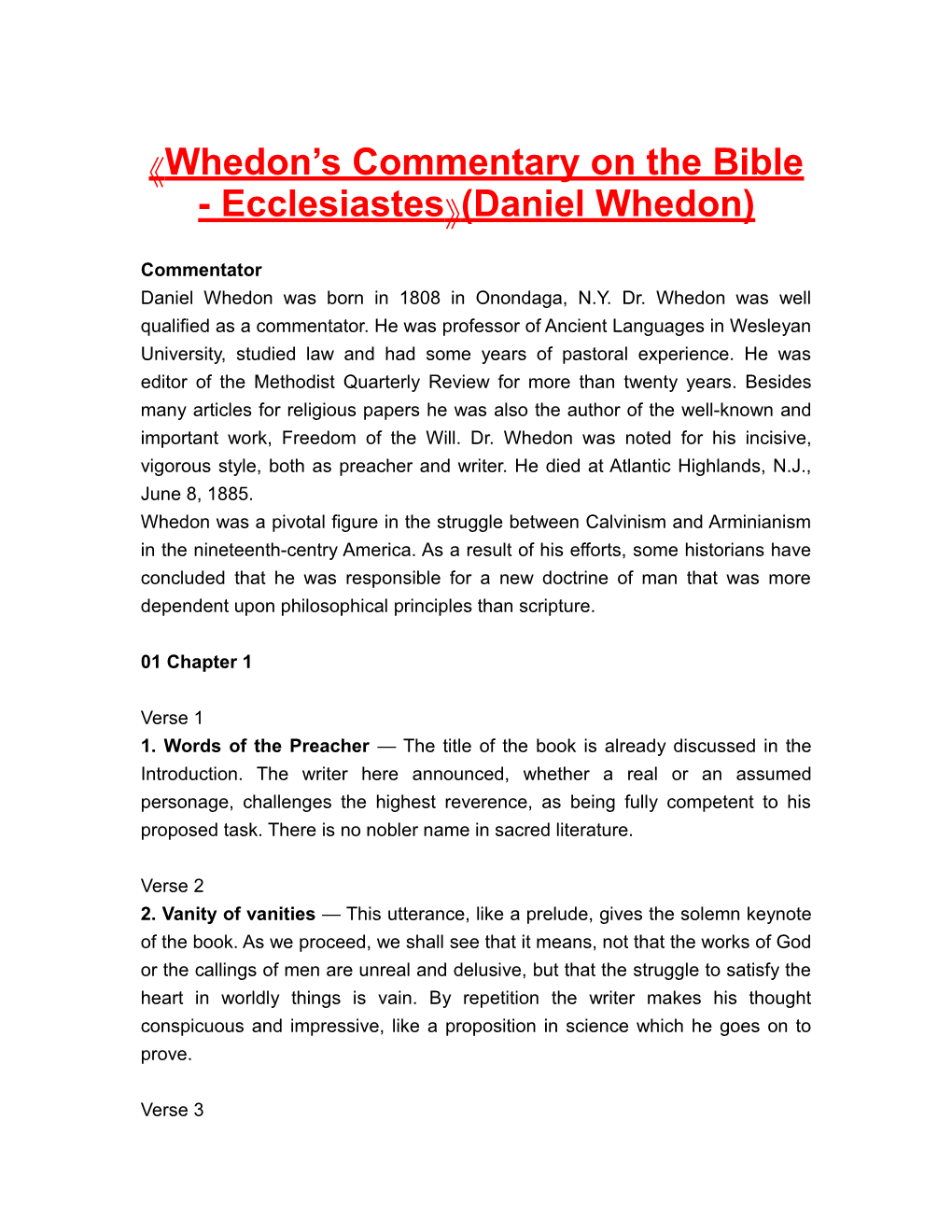 Whedon S Commentary on the Bible - Ecclesiastes (Daniel Whedon)