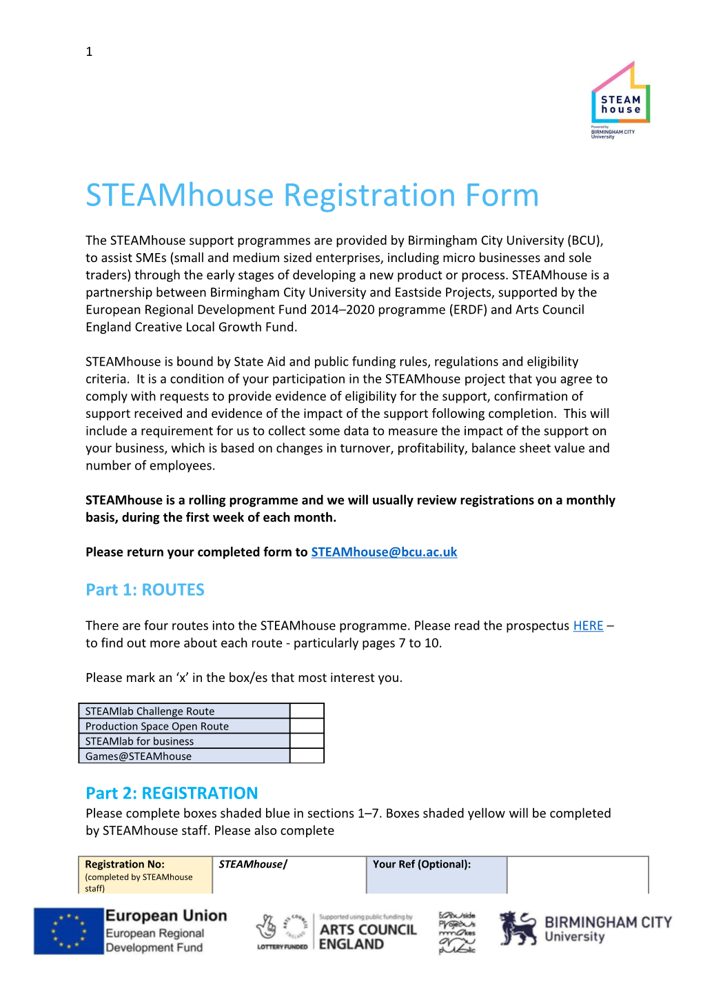 Steamhouse Registration Form