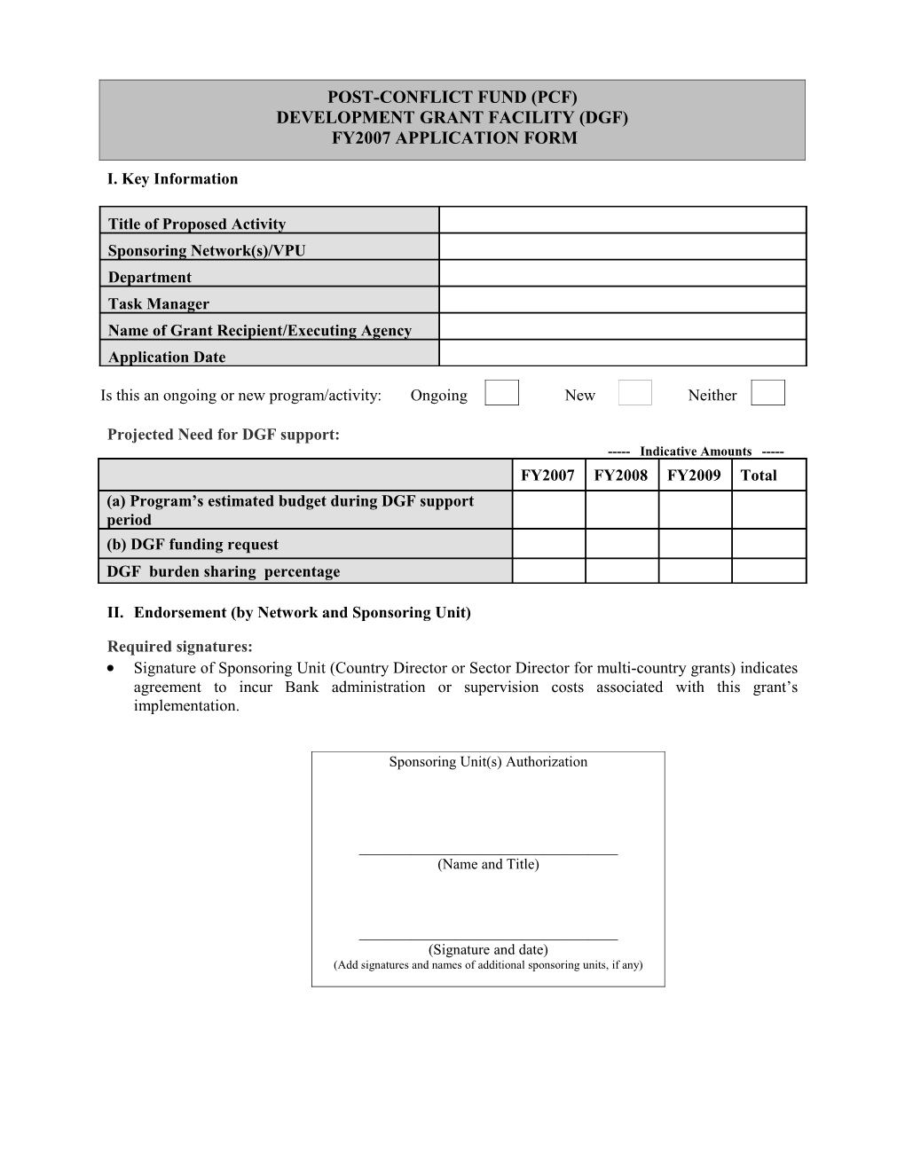 Development Grant Facility Funding