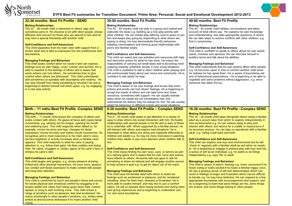 EYFS Best Fit Summaries for Transition Document: Specific Area: Expressive Arts and Design s1