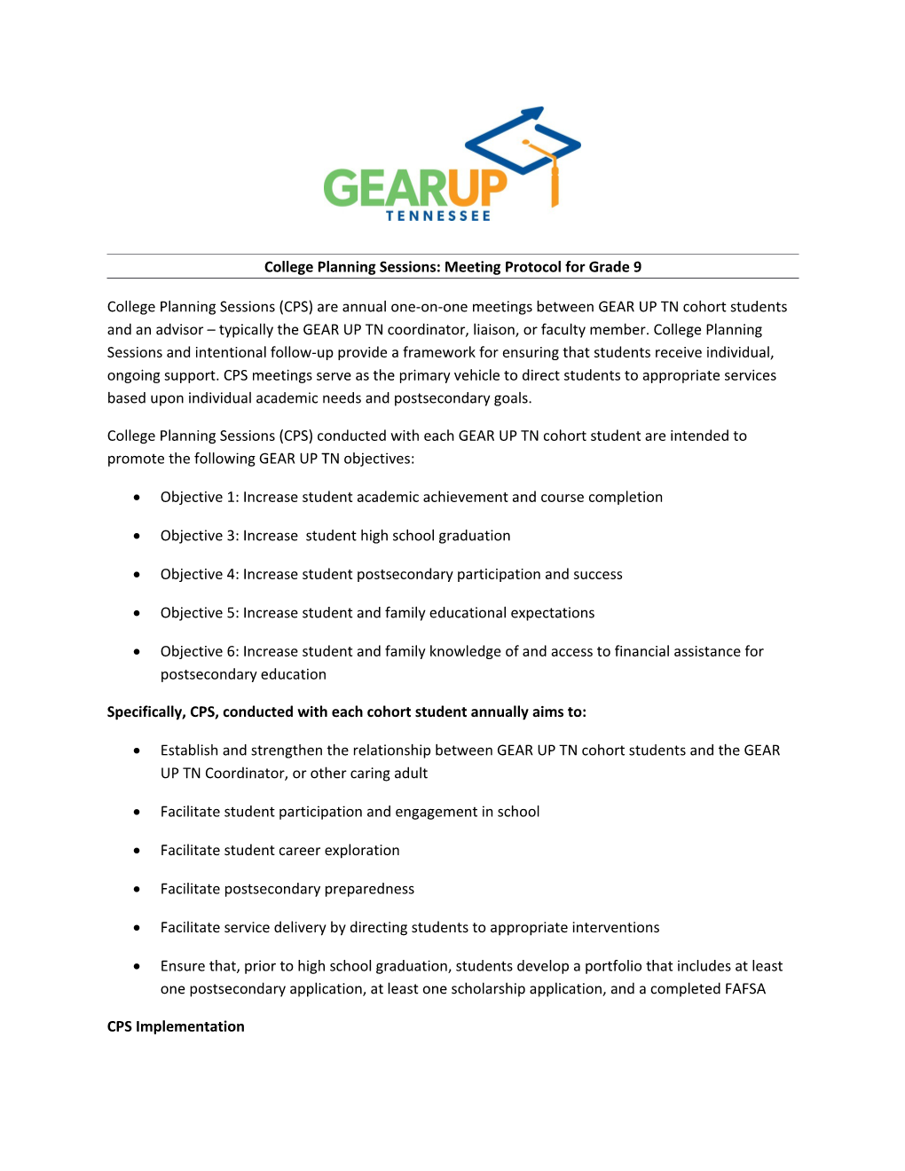 College Planning Sessions: Meeting Protocol for Grade 9