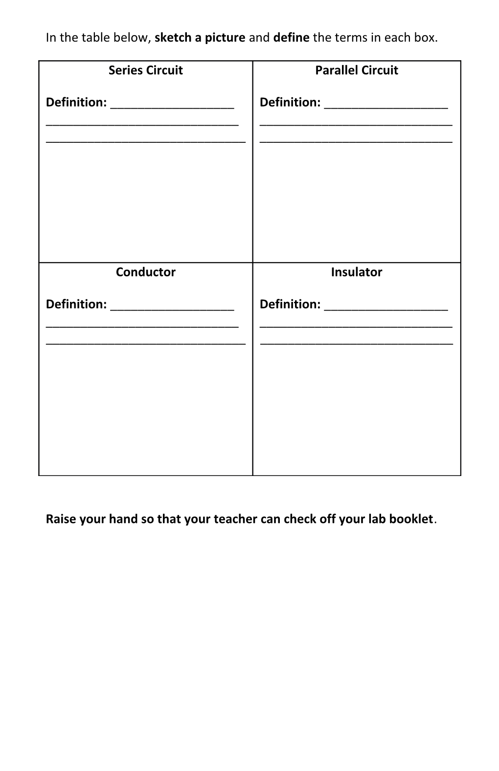 In the Table Below, Sketch a Picture and Define the Terms in Each Box