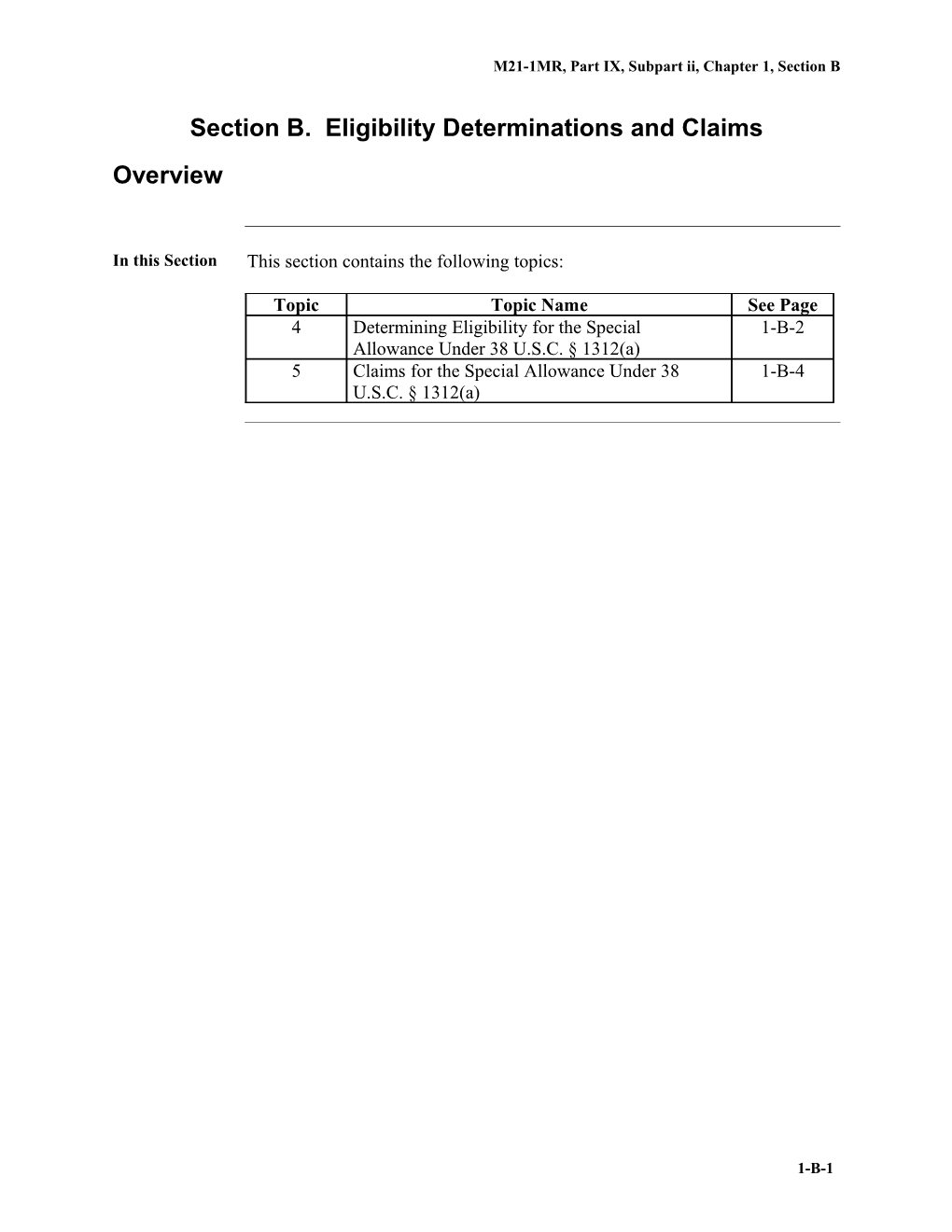 Part IX, Subpart Ii, Chapter 1, Section B. Eligibility Determinations and Claims (Department